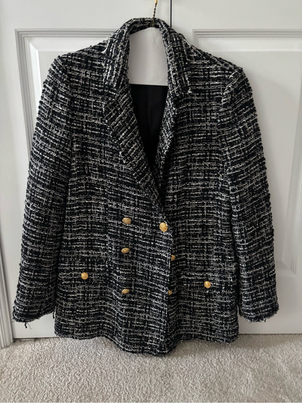 Zara Tweed Double-Breasted Blazer Jacket